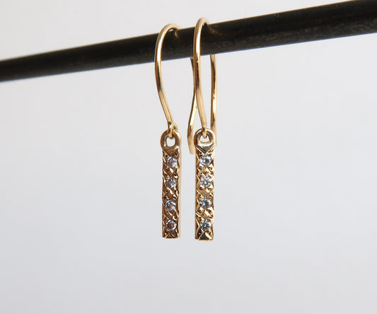 Diamond Bar Earrings with Ear Wires