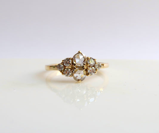Rose cut diamond cluster ring in yellow gold