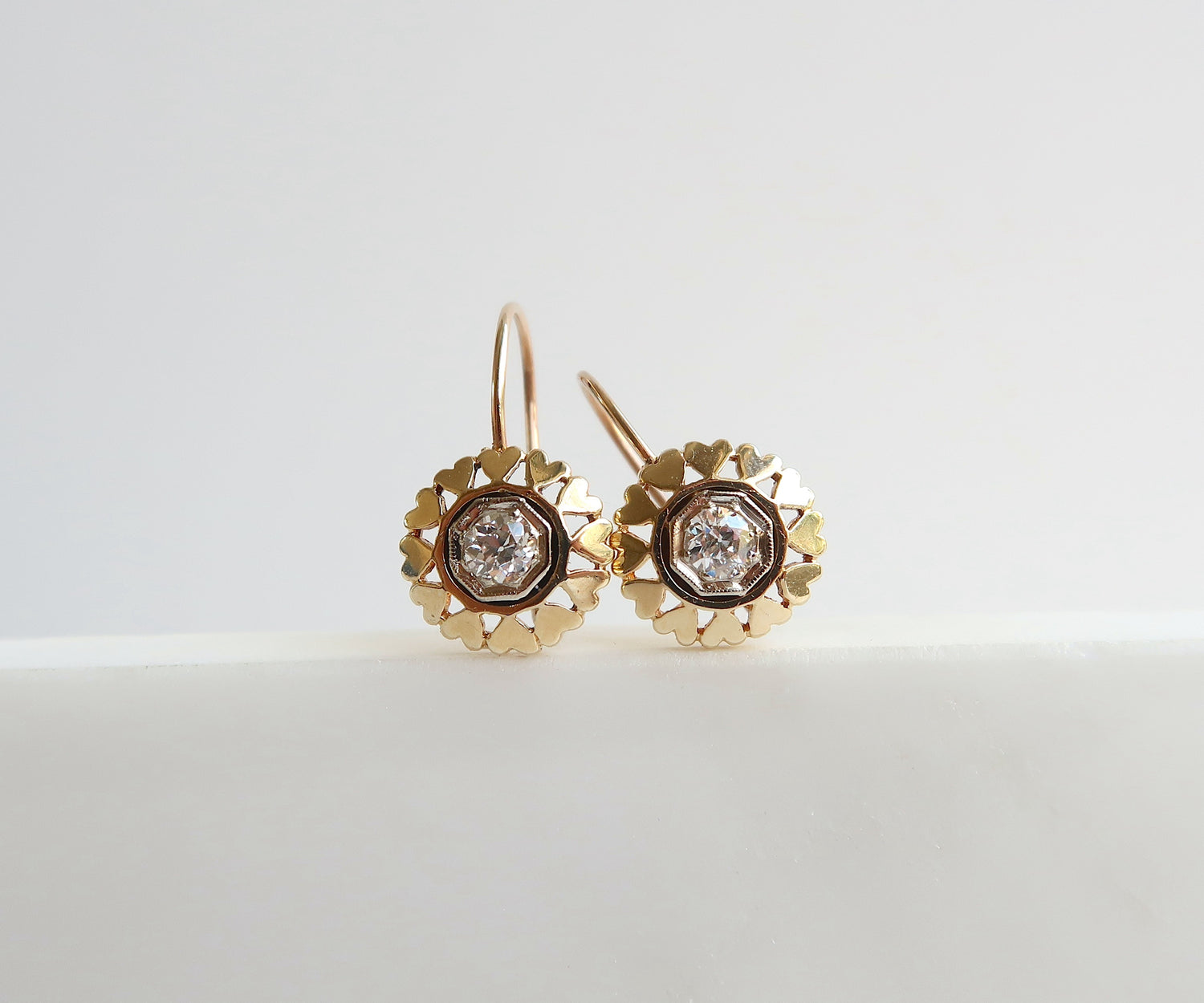 Diamond and Gold Earrings with heart motif