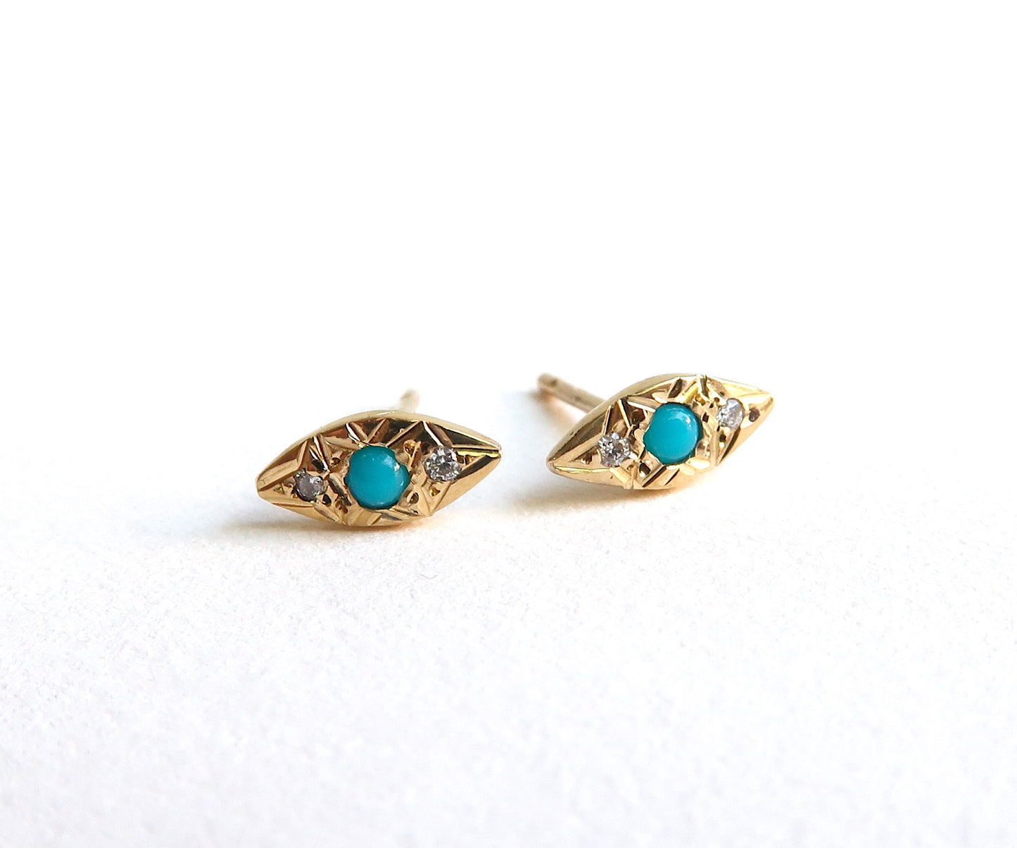 Turquoise and diamond gold studs