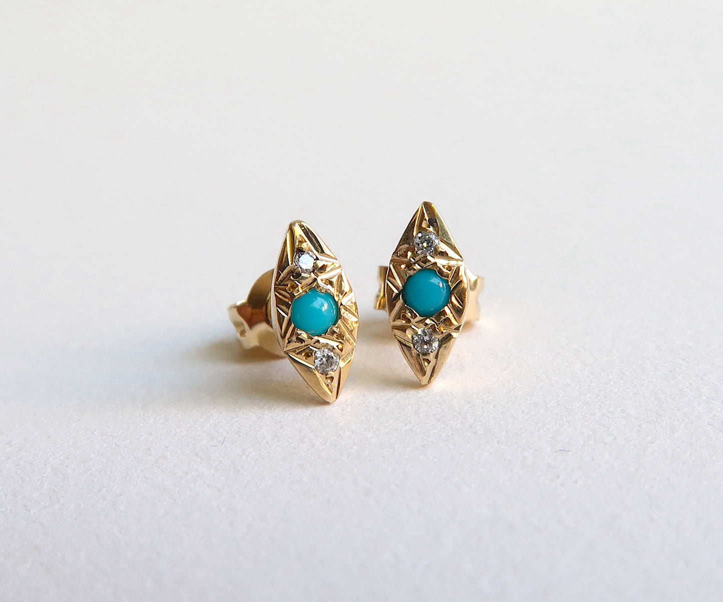 Turquoise and diamond gold studs