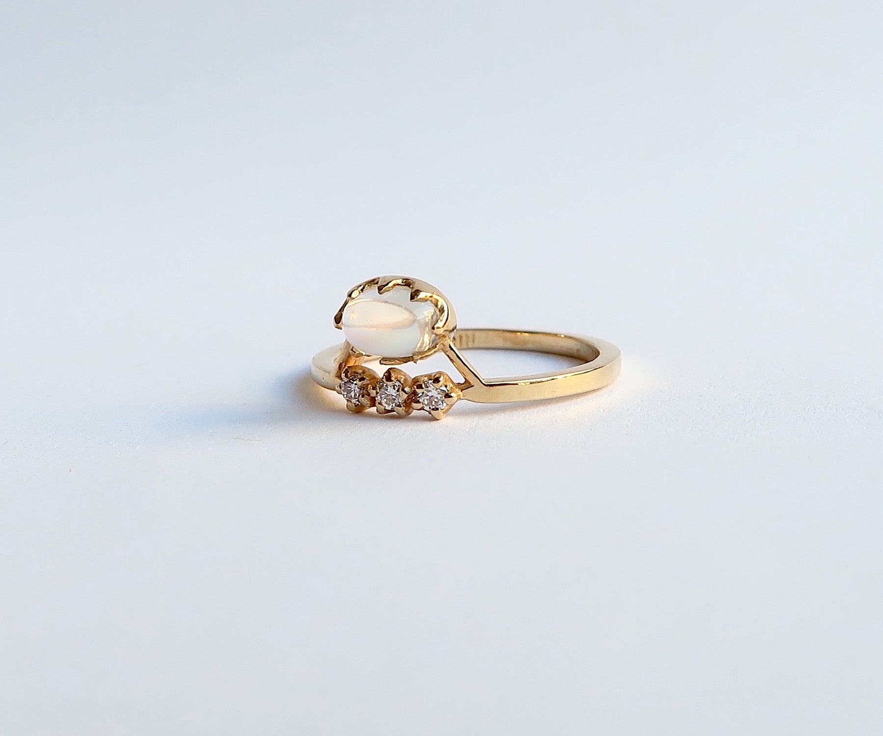 Nishi Cabochon Moonstone and Diamond Gold Ring