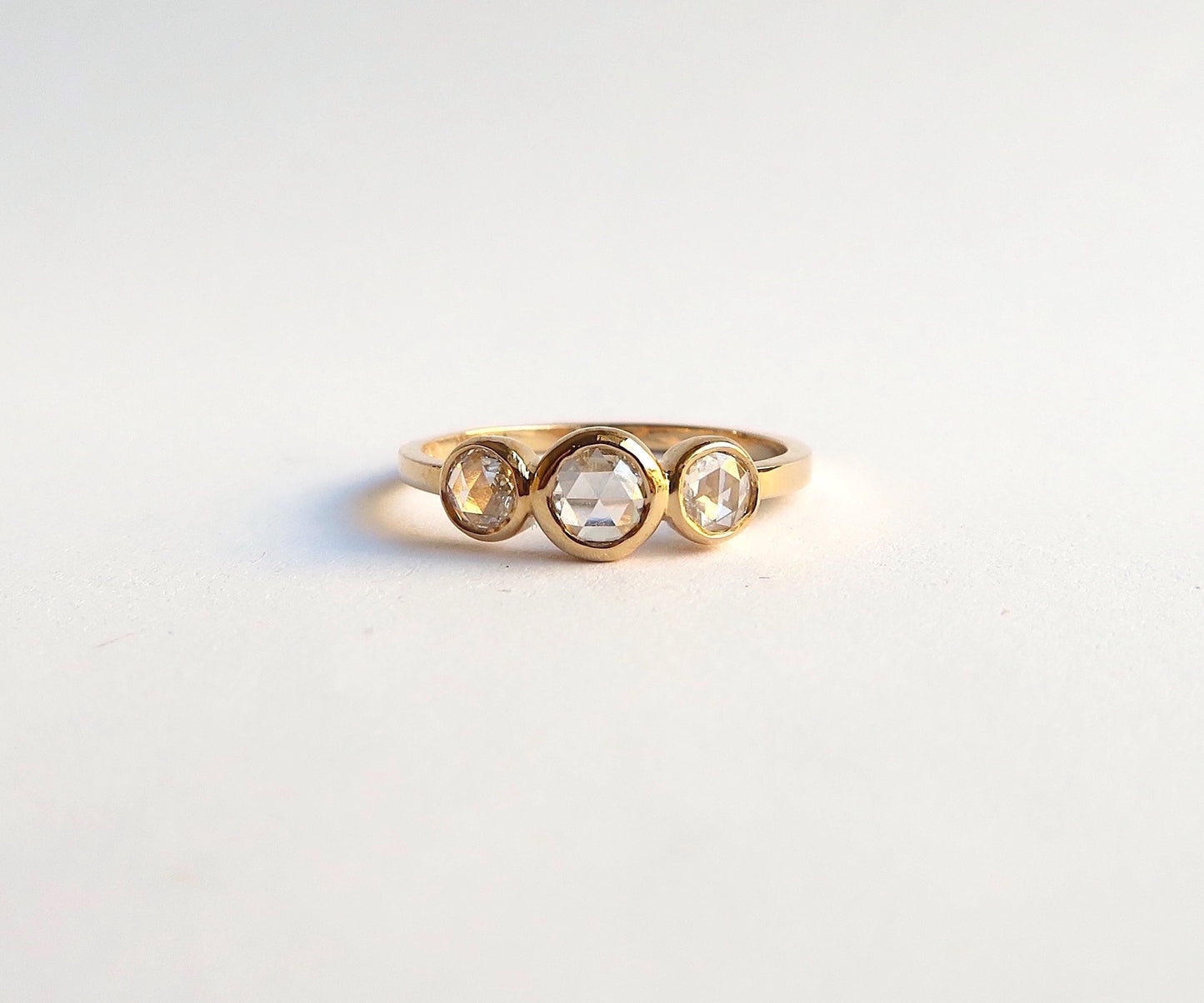 Rose Cut Diamond 3 Stone Ring