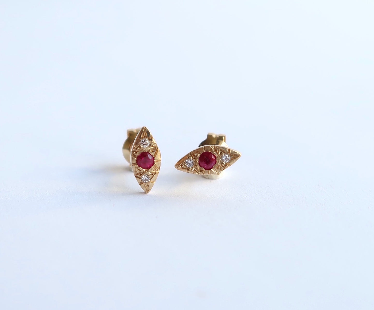 Nishi Ruby and Diamond Kite Yellow Gold Studs