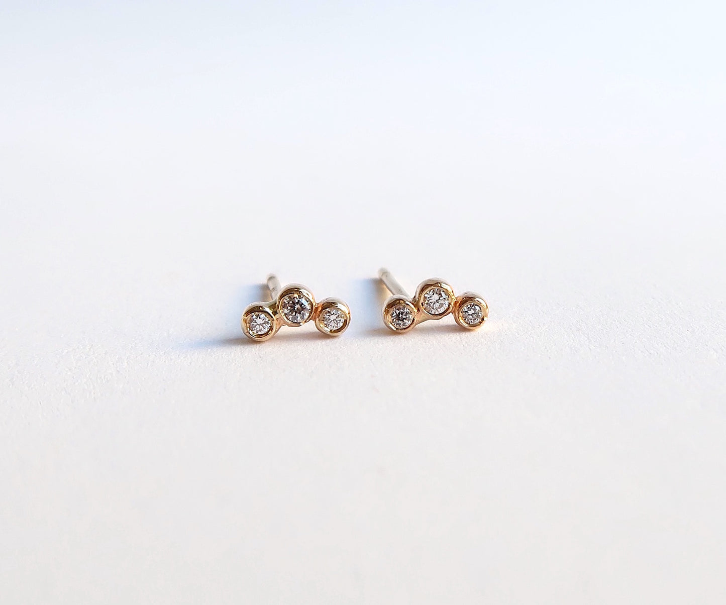 Nishi Three Stone Diamond Yellow Gold Studs