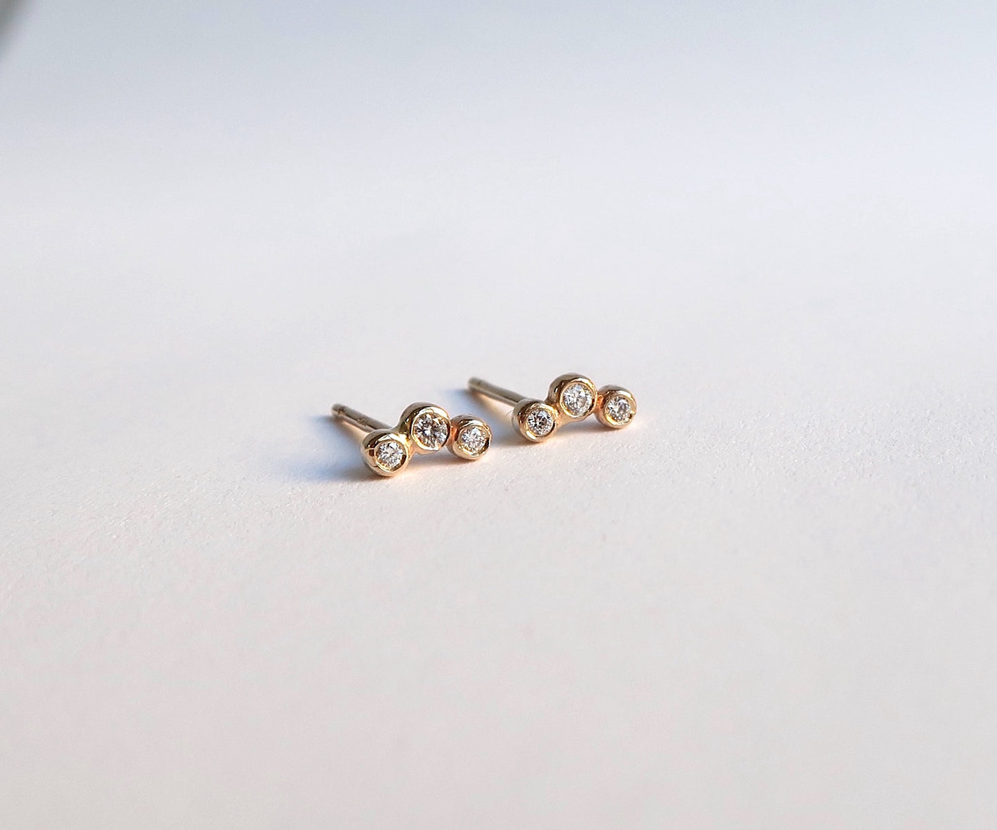 Nishi Three Stone Diamond Yellow Gold Studs