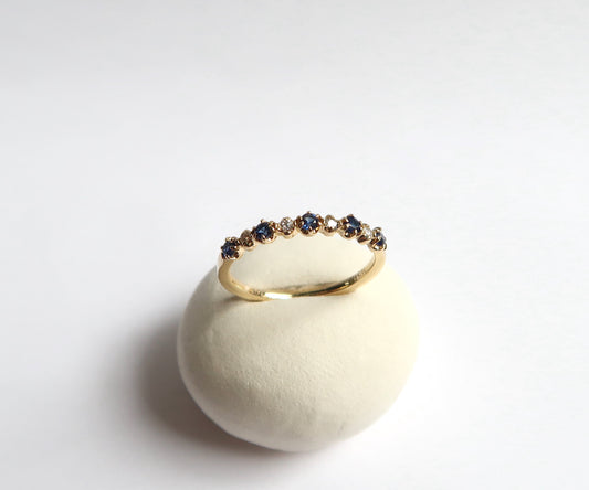 9 Stone Sapphire and Diamond Ring