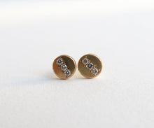 Load image into Gallery viewer, Nishi diamond and gold flat disc studs