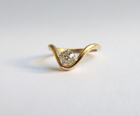 Diamond + Gold Curved Ring