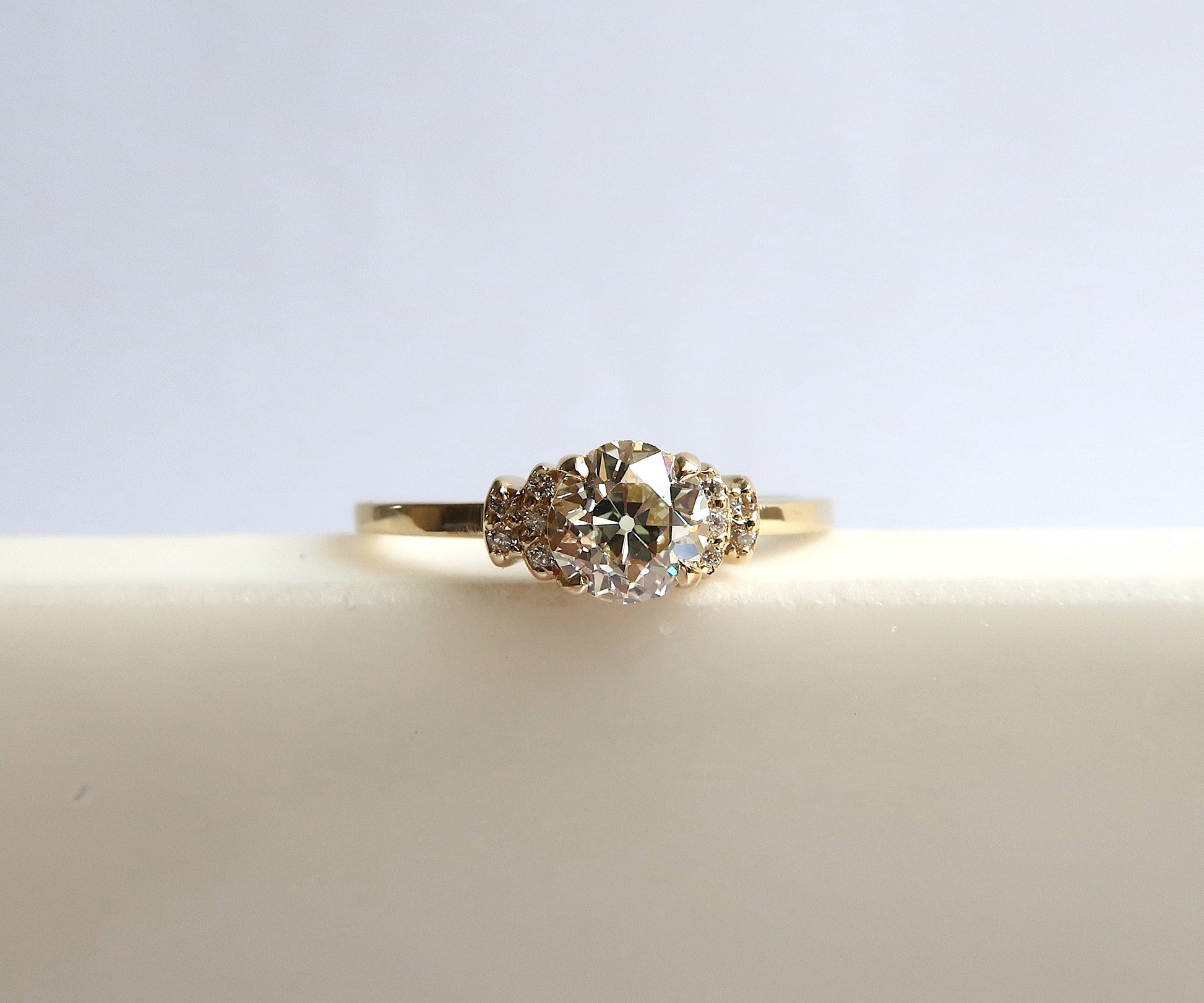 Old European cut diamond ring in yellow gold