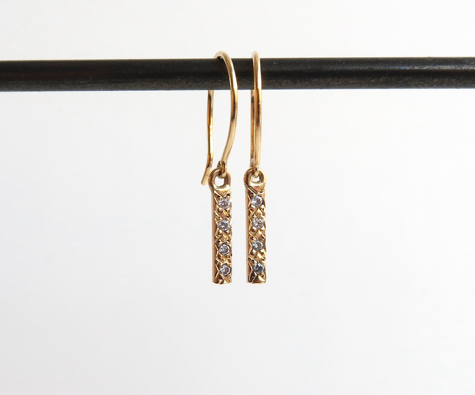 Diamond Bar Earrings with Ear Wires