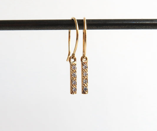 Diamond Bar Earrings with Ear Wires