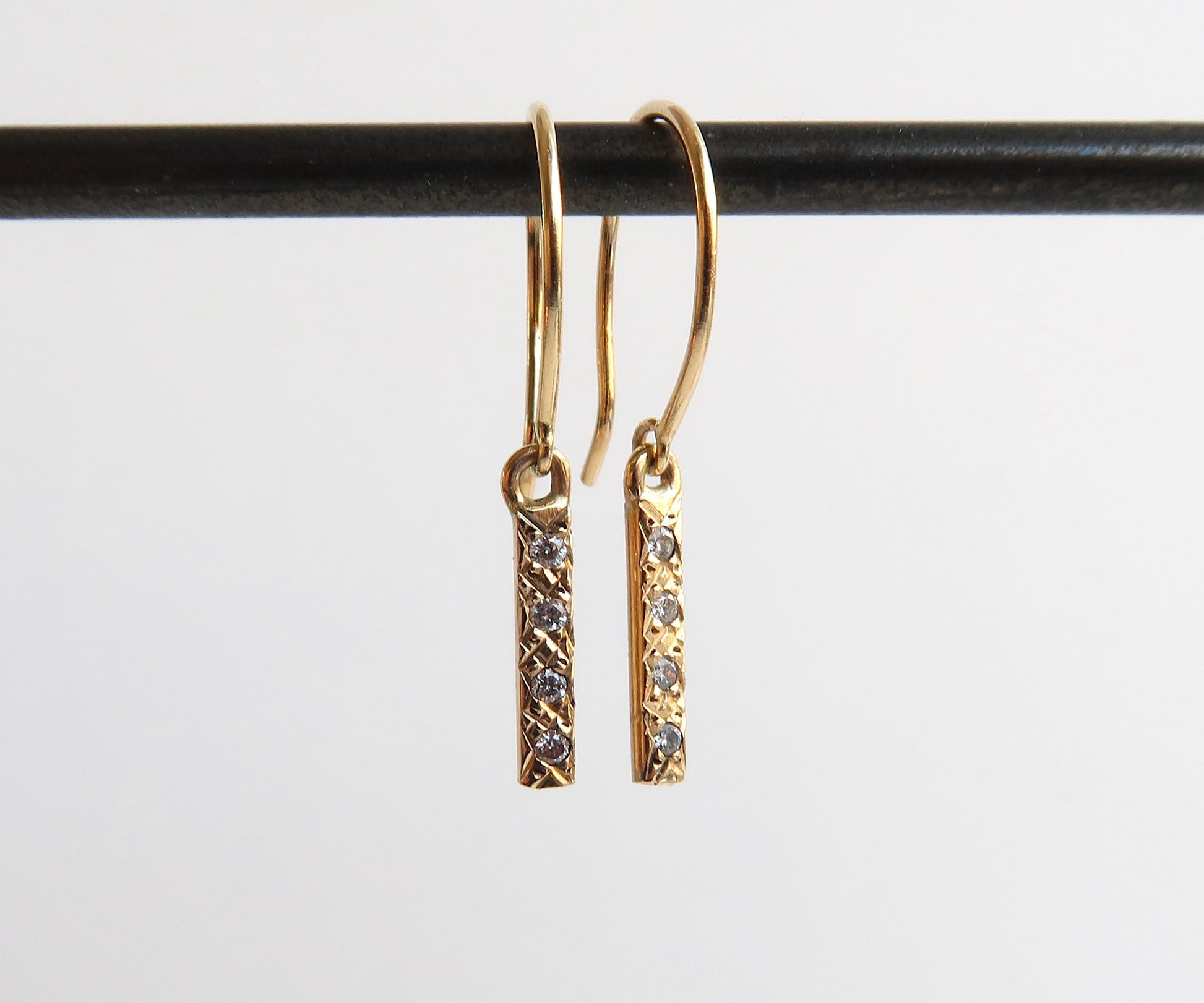 Diamond Bar Earrings with Ear Wires