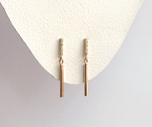 Diamond gold bar link earrings