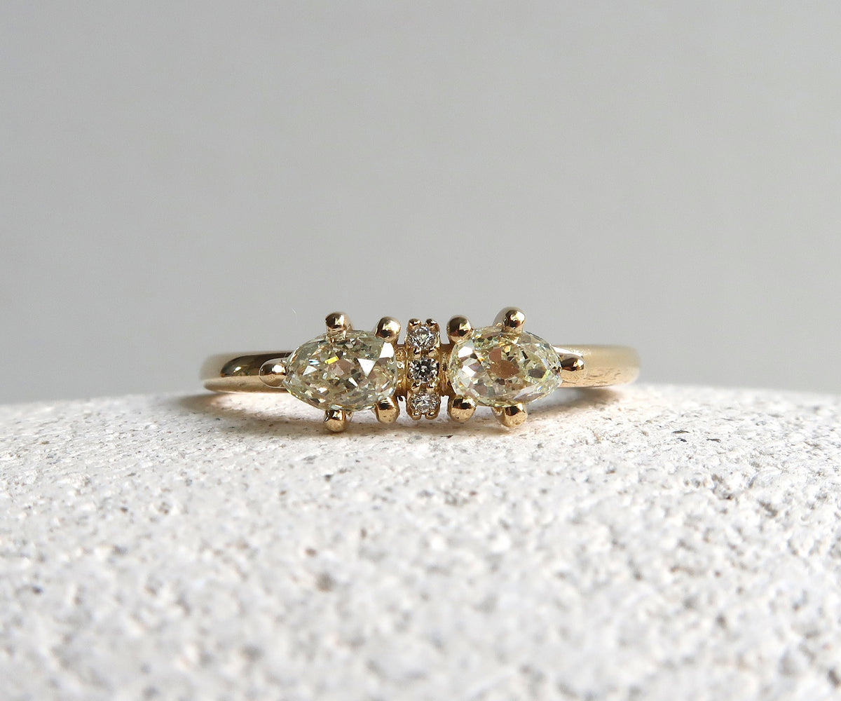 Nishi pear cut diamond ring in yellow gold