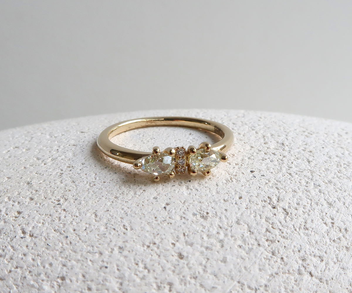 Nishi pear cut diamond ring in yellow gold