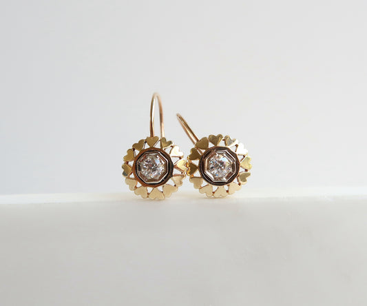 Diamond and Gold Earrings with heart motif