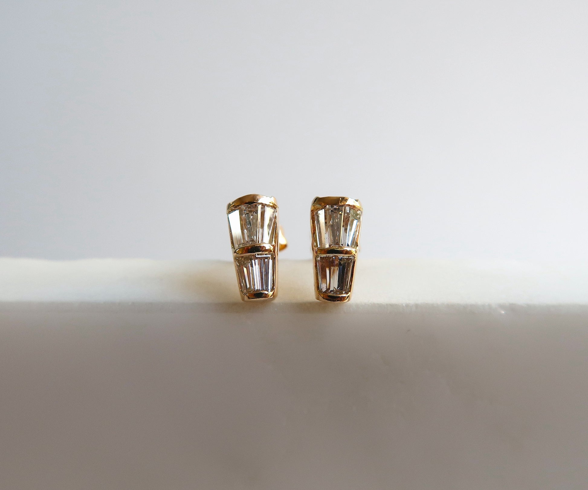 Baguette Diamond and Gold Studs