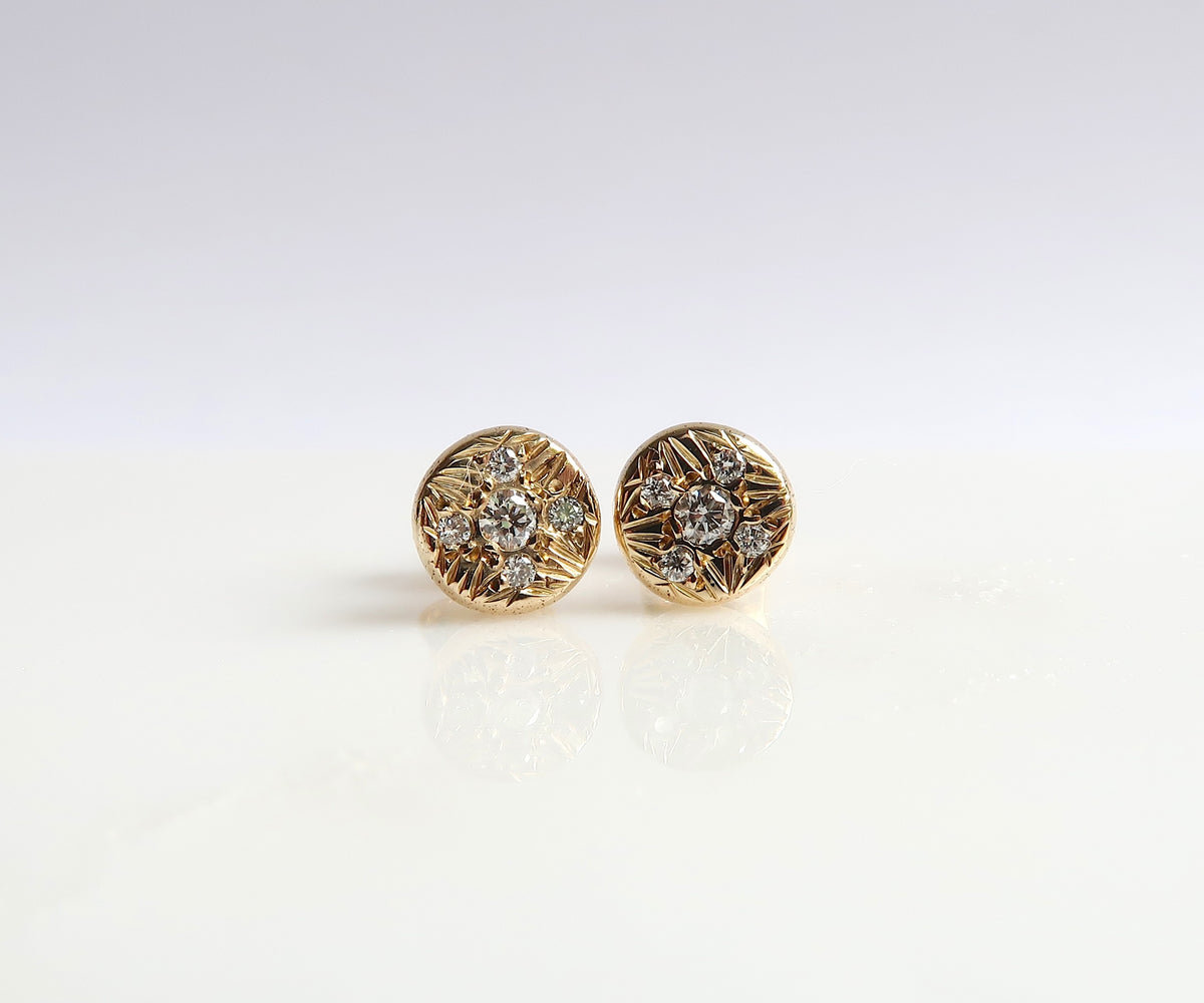 Gold and Diamond Flat Disc Studs with engraving