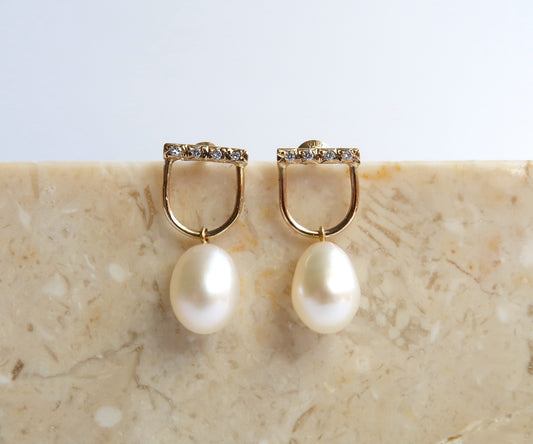 Pearl and Diamond Bell Earrings