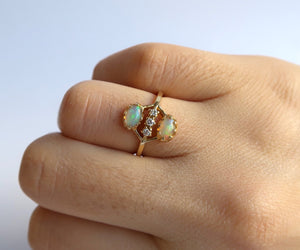 Nishi Cabochon Opal and Diamond Twin Ring Yellow Gold