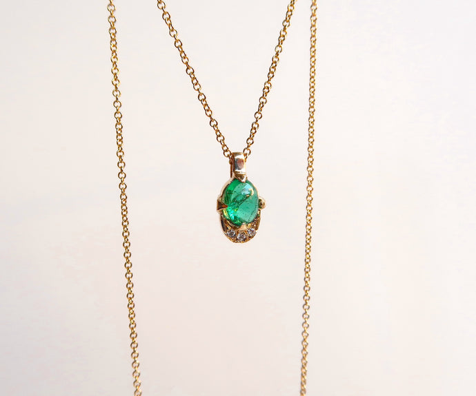 Nishi Cabochon Emerald and Diamond Necklace