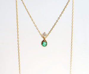 Nishi Diamond and Emerald Slider Necklace