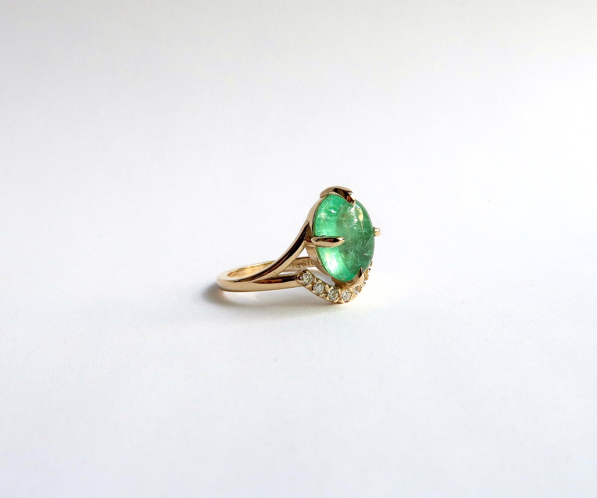Nishi Emerald Cabochon and Diamond Gold Ring