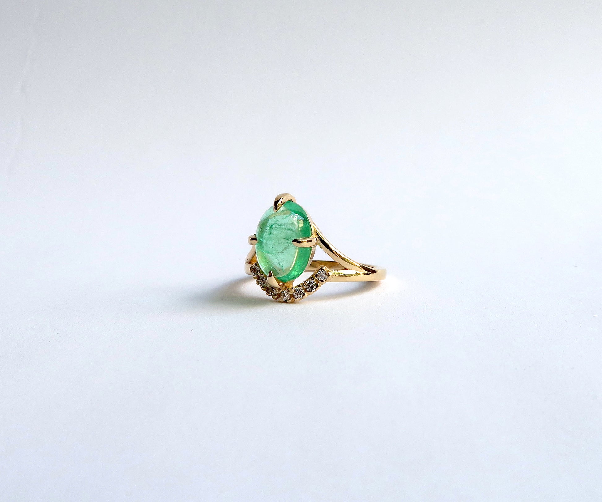 Nishi Emerald Cabochon and Diamond Gold Ring