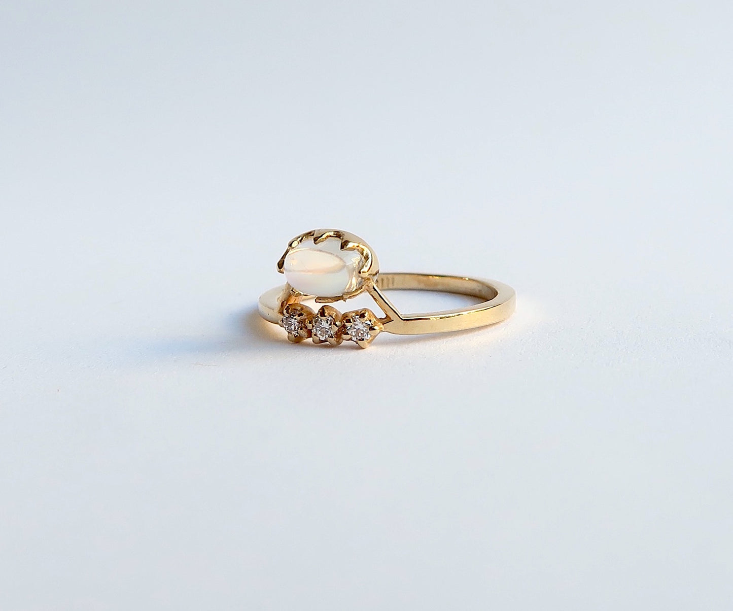 Nishi Cabochon Moonstone and Diamond Gold Ring