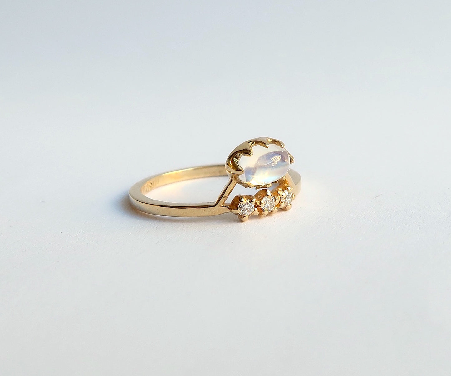 Nishi Cabochon Moonstone and Diamond Gold Ring