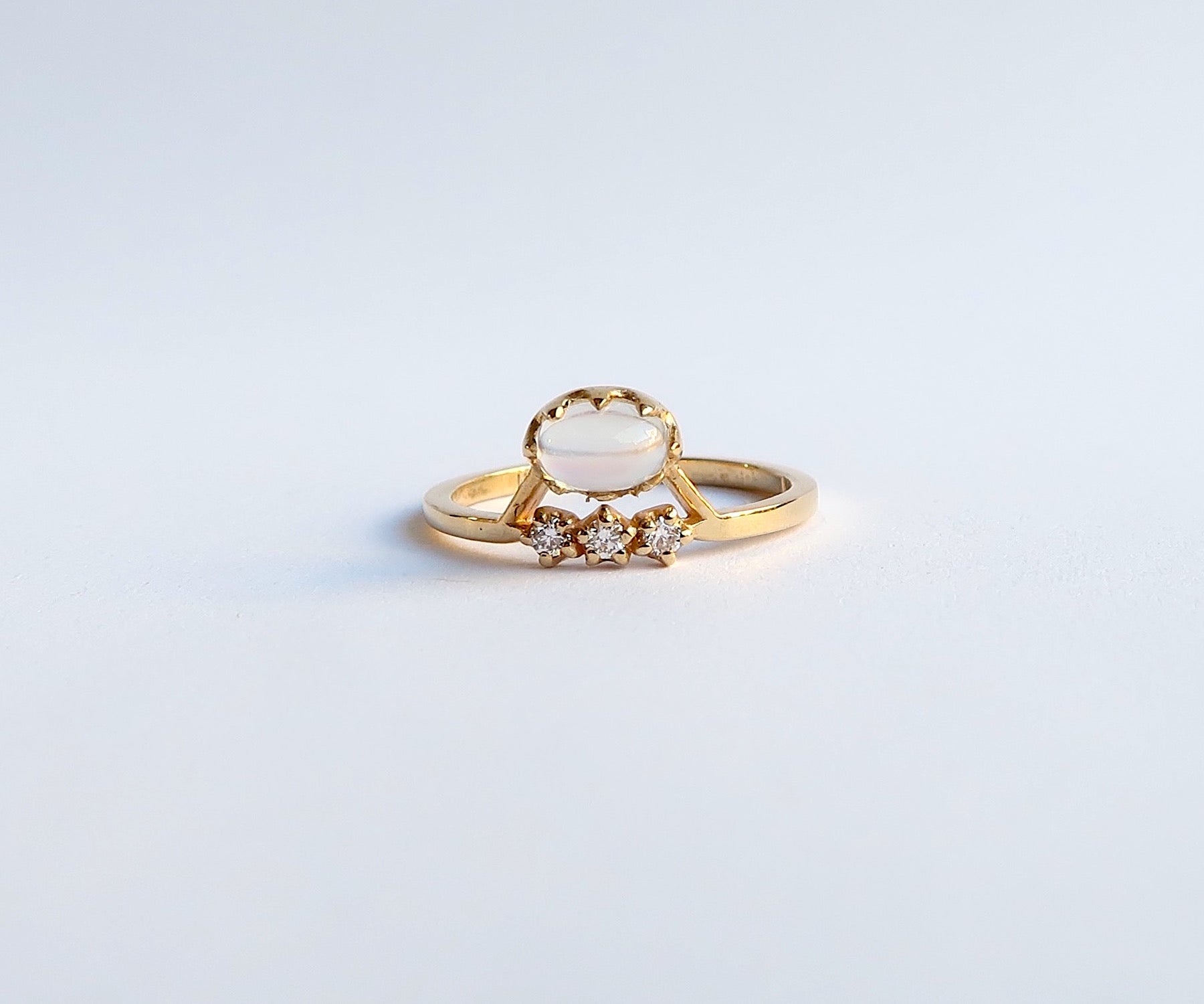 Nishi Cabochon Moonstone and Diamond Gold Ring