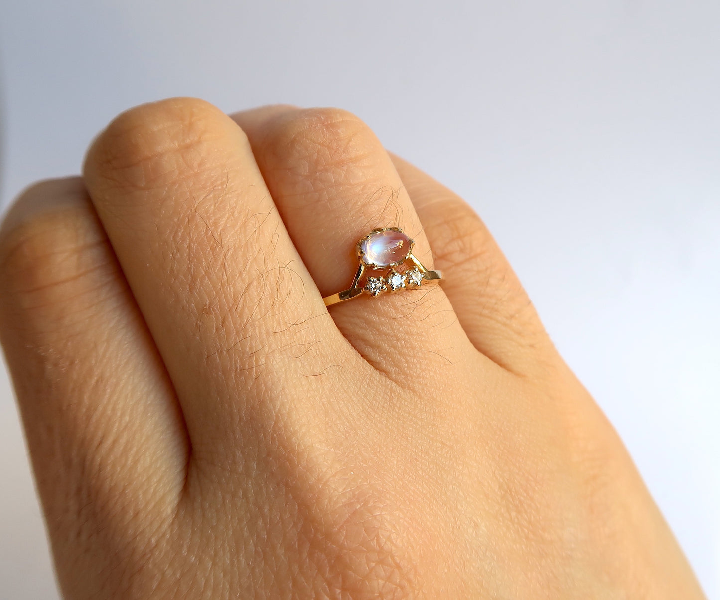 Nishi Cabochon Moonstone and Diamond Gold Ring