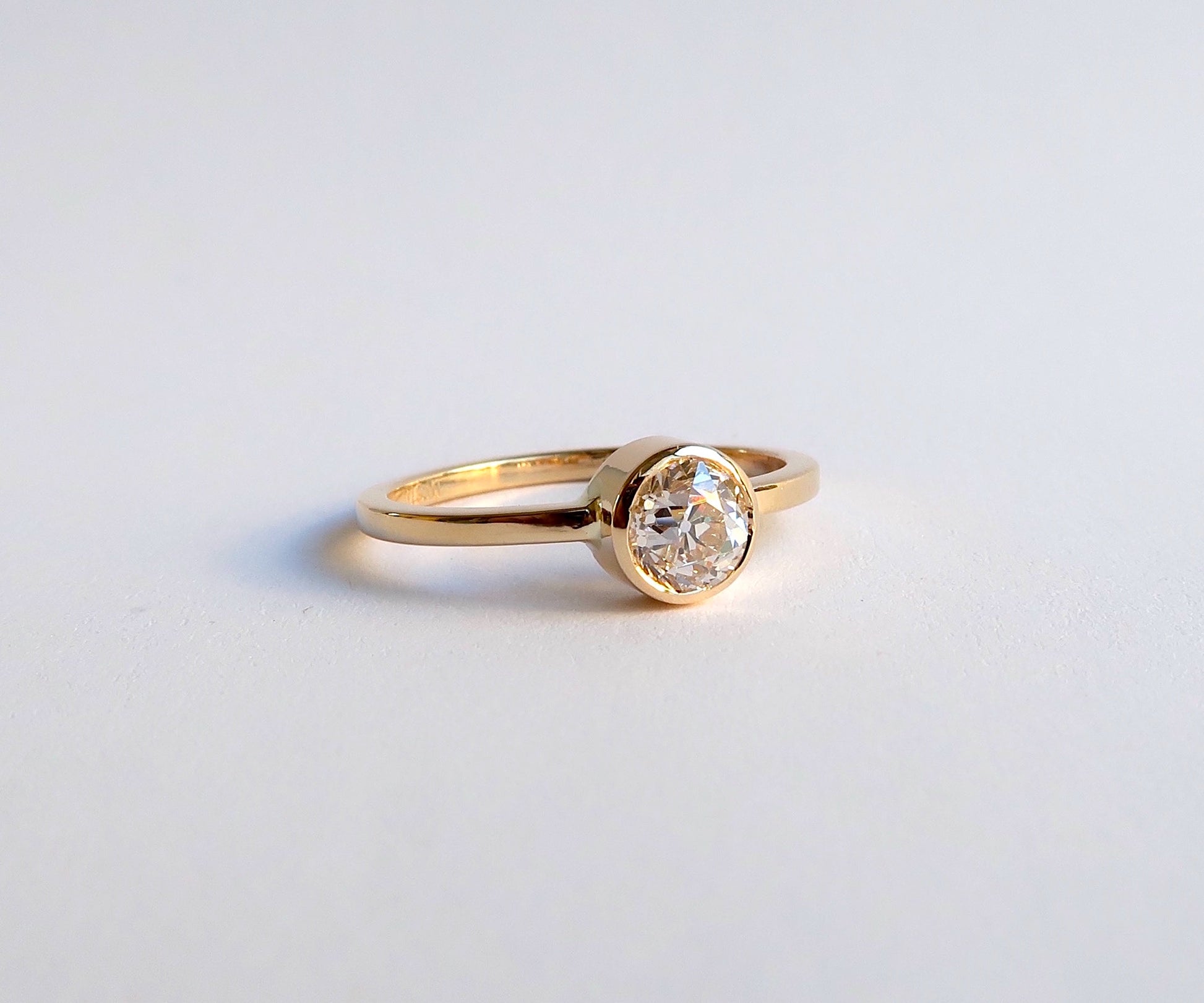 Nishi Old Mine Cut Bezel Set Diamond Solitaire Gold Ring