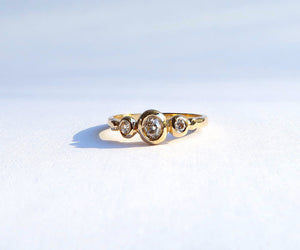 Old Mine Cut Diamond 3 Stone Ring