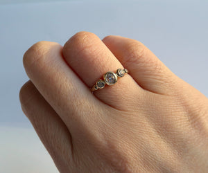 Old Mine Cut Diamond 3 Stone Ring
