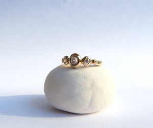 Old Mine Cut Diamond 3 Stone Ring