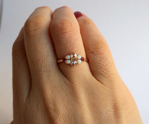 Nishi Rose Cut Diamond Opal and Ruby Yellow Gold Ring