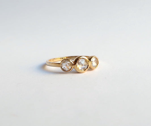 Rose Cut Diamond 3 Stone Ring