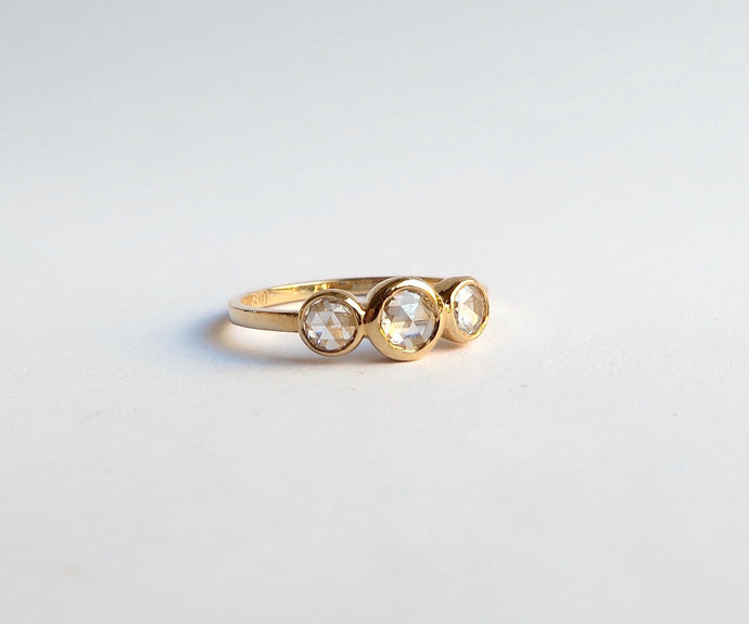 Rose Cut Diamond 3 Stone Ring