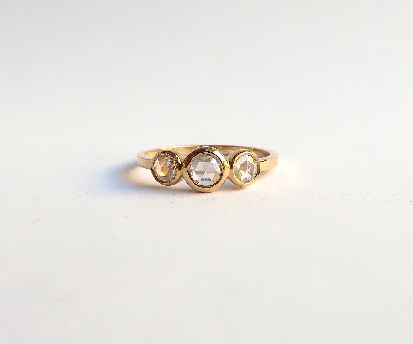 Rose Cut Diamond 3 Stone Ring