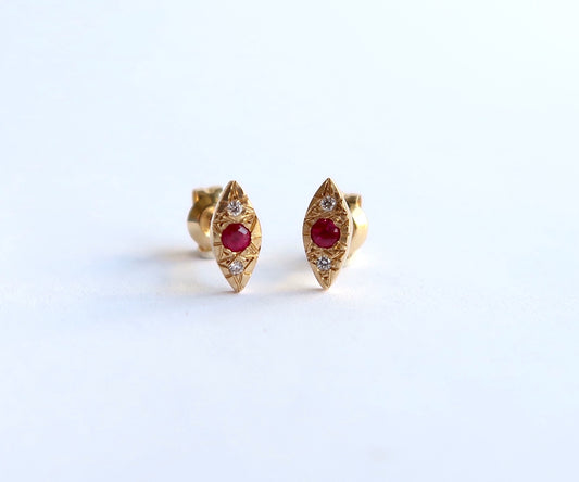 Nishi Ruby and Diamond Kite Yellow Gold Studs
