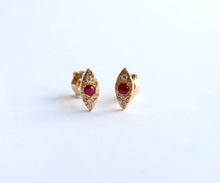Load image into Gallery viewer, Nishi Ruby and Diamond Kite Yellow Gold Studs