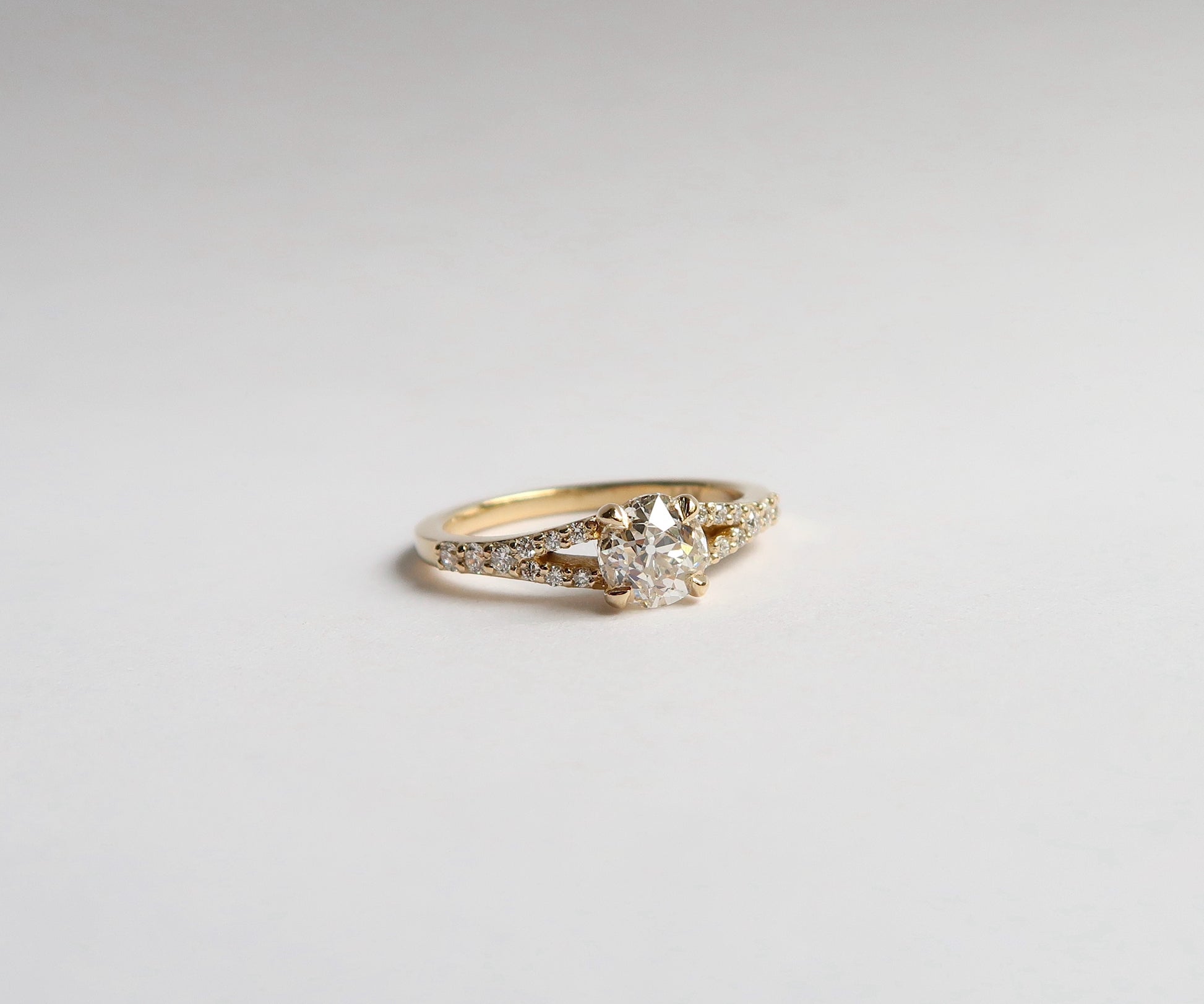 Nishi Old European Cut Split Shank Yellow Gold Ring