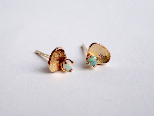 Nishi Opal and Yellow Gold Petal Stud Earrings