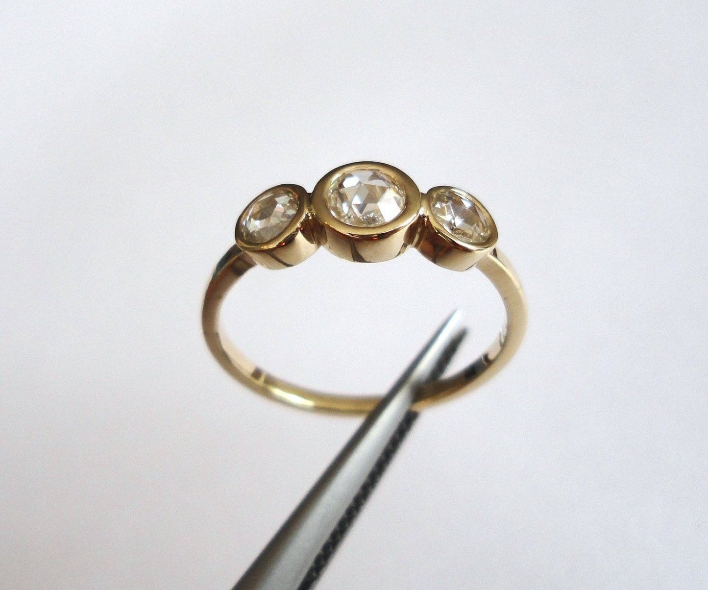 Rose Cut Diamond 3 Stone Ring